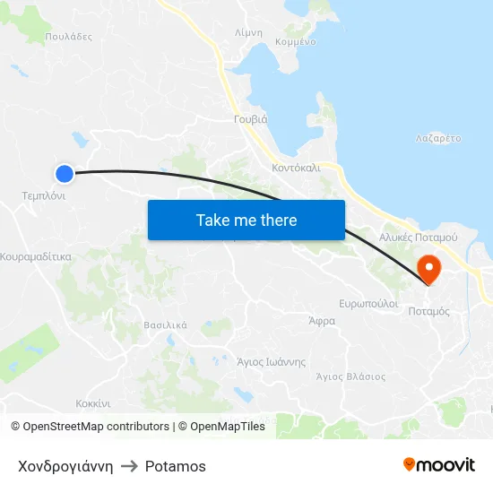 Χονδρογιάννη to Potamos map
