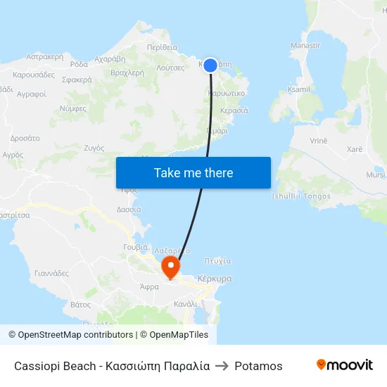 Cassiopi Beach - Κασσιώπη Παραλία to Potamos map
