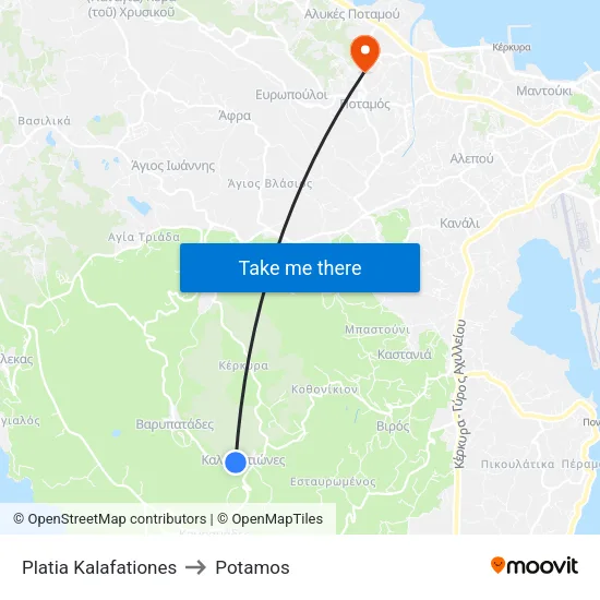Platia Kalafationes to Potamos map