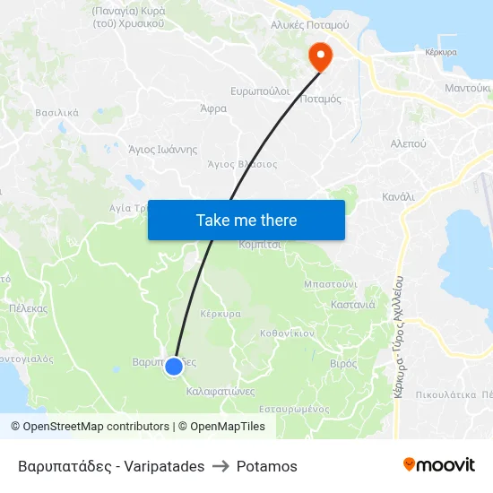 Βαρυπατάδες - Varipatades to Potamos map