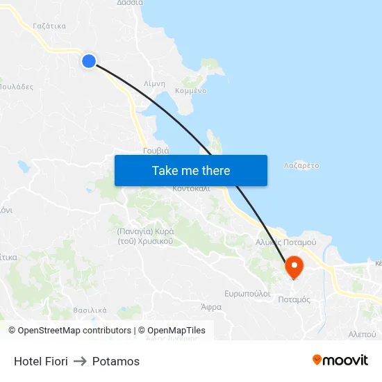 Hotel Fiori to Potamos map