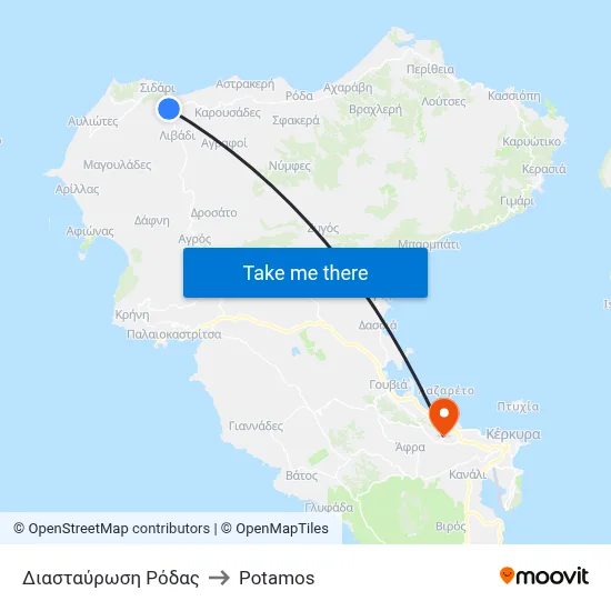 Rodas Junction to Potamos map