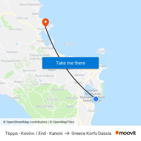 Τέρμα - Κανόνι / End - Kanoni to Greece Korfu Dassia map