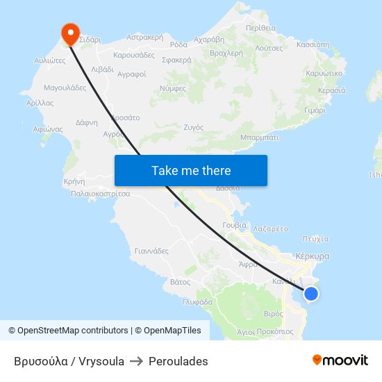 Βρυσούλα / Vrysoula to Peroulades map