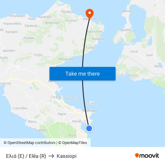 Ελιά (E) / Elēa (R) to Kassiopi map