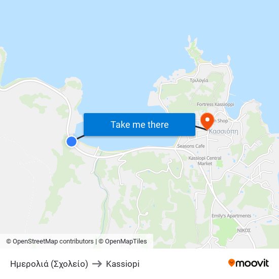 Ημερολιά (Σχολείο) to Kassiopi map