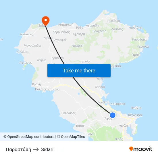 Παραστάθη to Sidari map