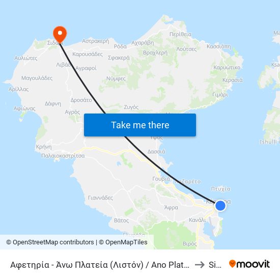 Αφετηρία - Άνω Πλατεία (Λιστόν) / Ano Platēa (Liston Square) to Sidari map