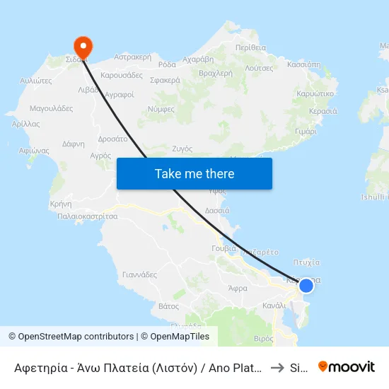Upper Square (Liston) to Sidari map