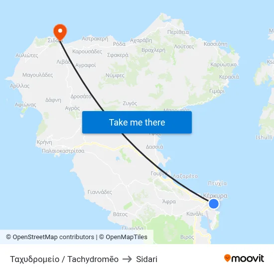 Post Office to Sidari map