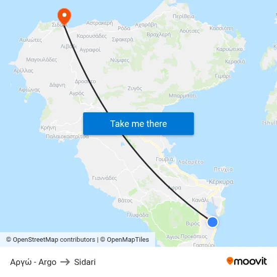 Αργώ - Argo to Sidari map