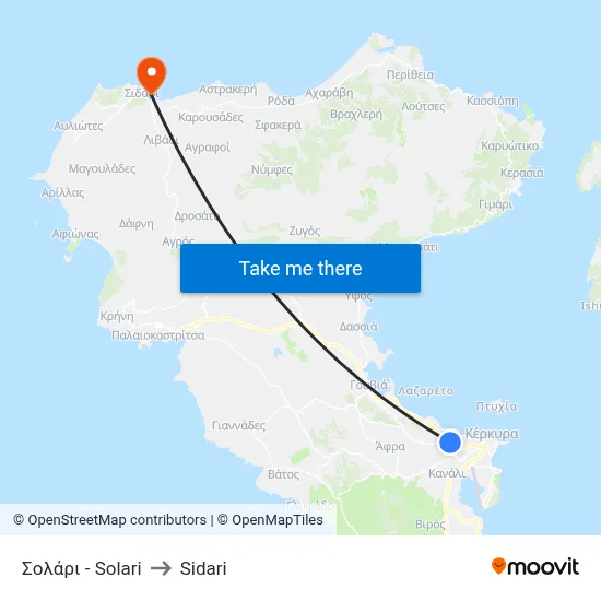 Solari to Sidari map