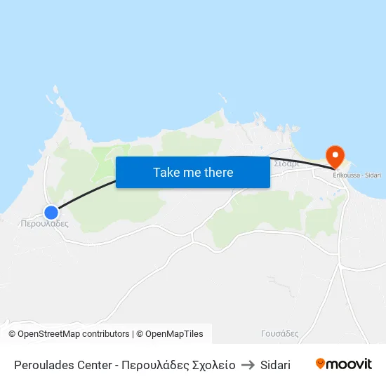 Peroulades Center - Περουλάδες Σχολείο to Sidari map