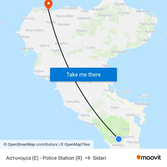 Police Station to Sidari map