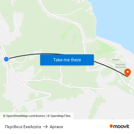 Perithia Church to Apraos map