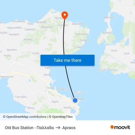 Old Bus Station to Apraos map