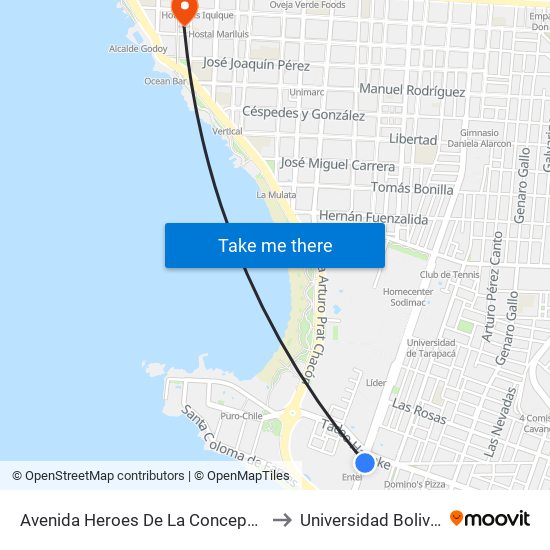 Avenida Heroes De La Concepción 2784 to Universidad Bolivariana map