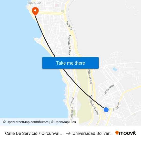 Calle De Servicio / Circunvalación to Universidad Bolivariana map