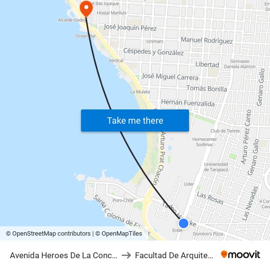 Avenida Heroes De La Concepción 2784 to Facultad De Arquitectura Unap map