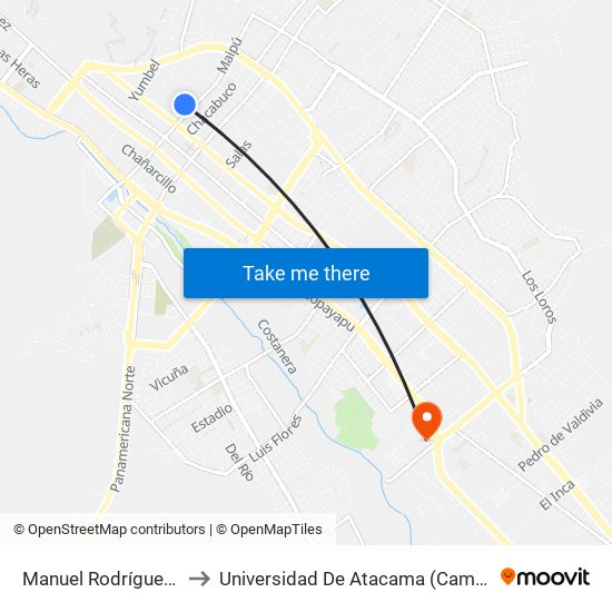 Manuel Rodríguez / Maipu to Universidad De Atacama (Campus Cordillera) map