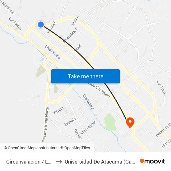 Circunvalación / Los Carreras to Universidad De Atacama (Campus Cordillera) map