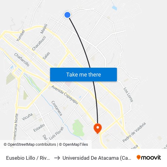 Eusebio Lillo / Rivera Medina to Universidad De Atacama (Campus Cordillera) map
