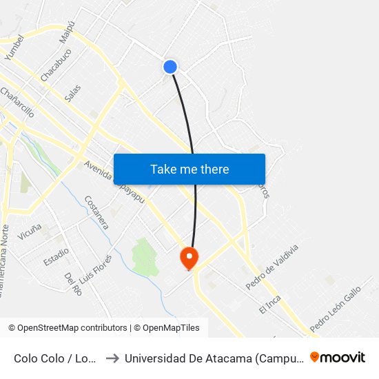 Colo Colo / Los Loros to Universidad De Atacama (Campus Cordillera) map