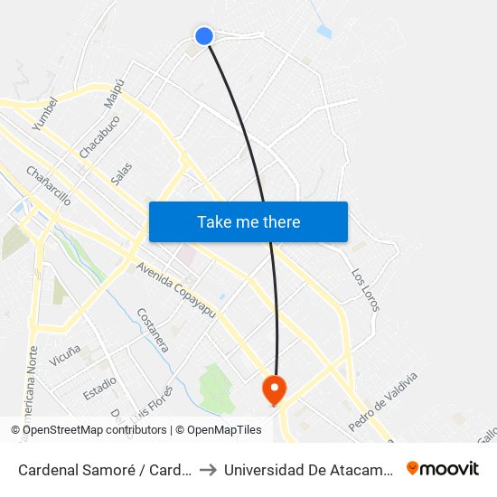 Cardenal Samoré / Cardenal José María Caro to Universidad De Atacama (Campus Cordillera) map