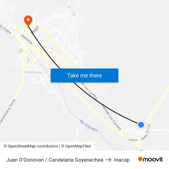 Juan O'Donovan / Candelaria Goyenechea to Inacap map