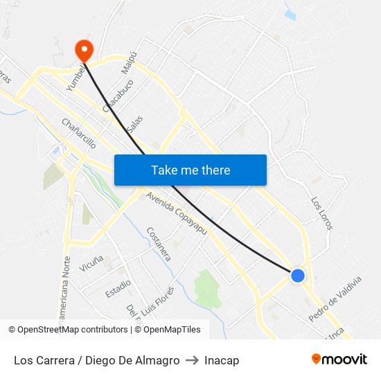 Los Carrera / Diego De Almagro to Inacap map