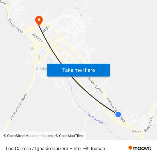 Los Carrera / Ignacio Carrera Pinto to Inacap map