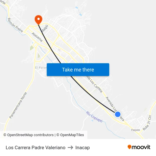 Los Carrera Padre Valeriano to Inacap map