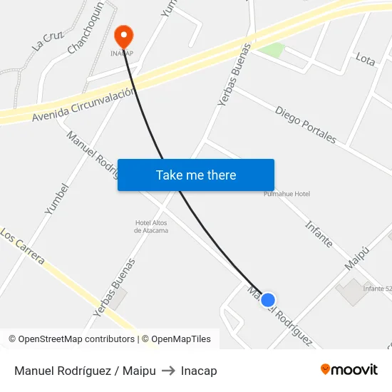 Manuel Rodríguez / Maipu to Inacap map