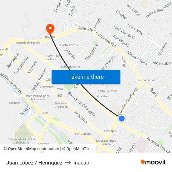 Juan López / Henriquez to Inacap map
