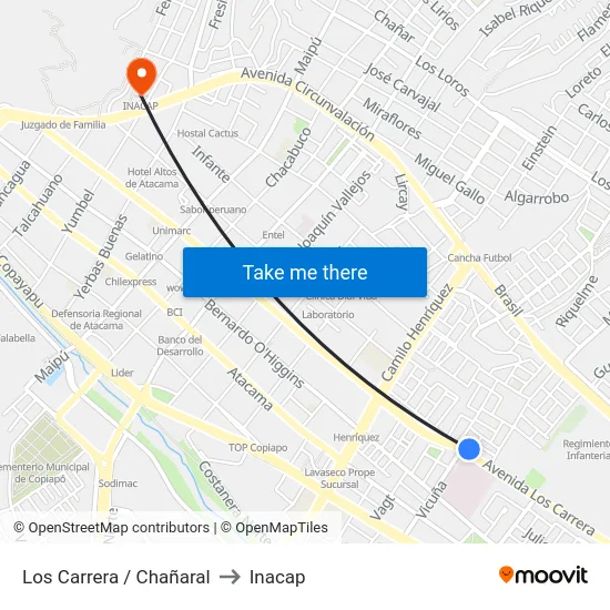Los Carrera / Chañaral to Inacap map