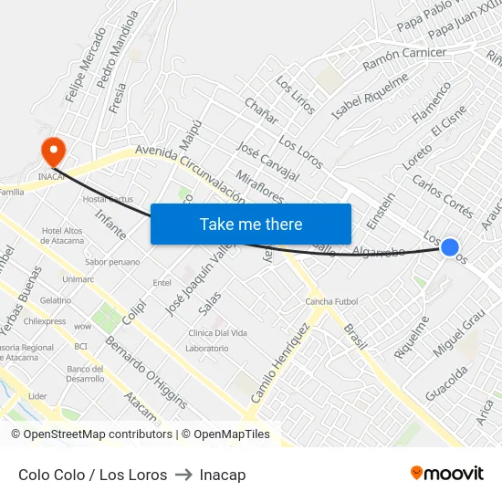 Colo Colo / Los Loros to Inacap map