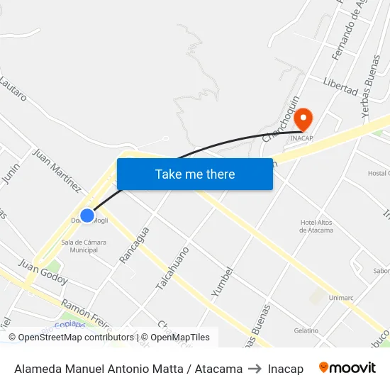 Alameda Manuel Antonio Matta / Atacama to Inacap map