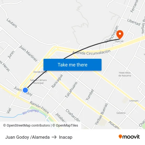 Juan Godoy /Alameda to Inacap map