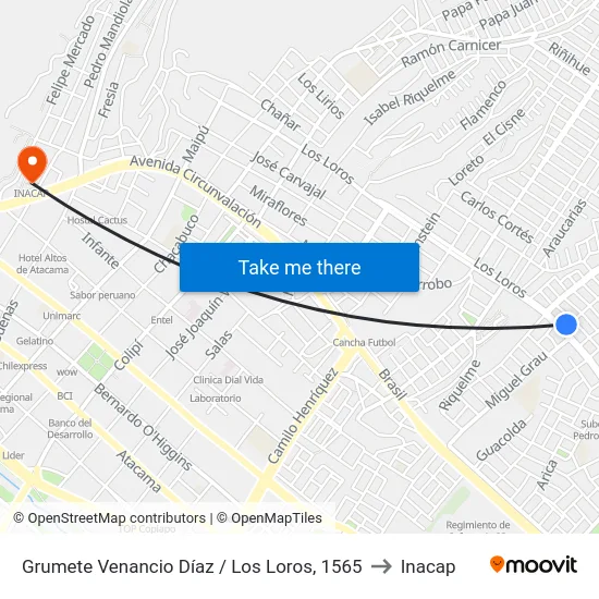 Grumete Venancio Díaz / Los Loros, 1565 to Inacap map