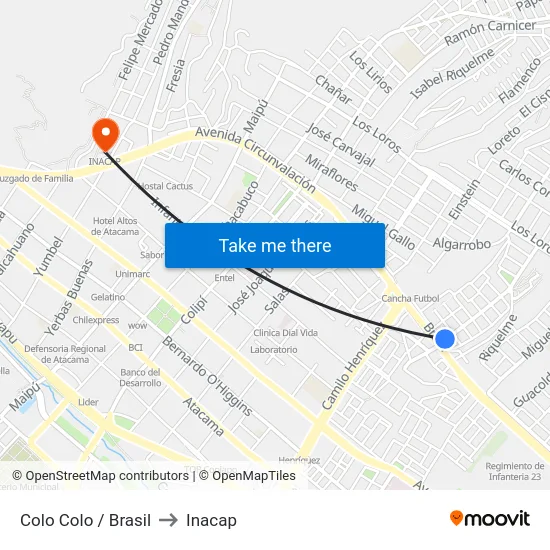 Colo Colo / Brasil to Inacap map