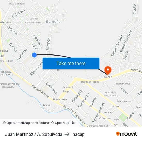 Juan Martínez / A. Sepúlveda to Inacap map