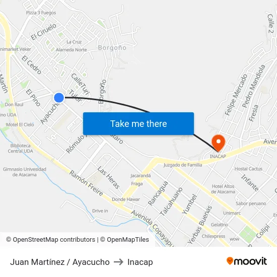 Juan Martínez / Ayacucho to Inacap map