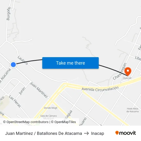 Juan Martínez / Batallones De Atacama to Inacap map