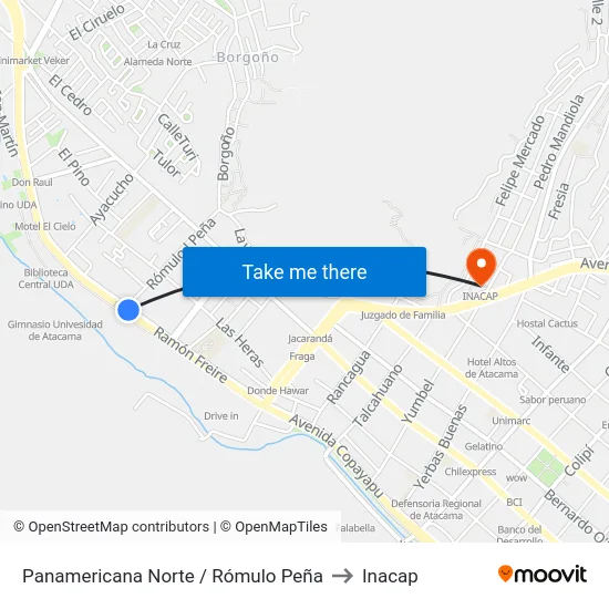 Panamericana Norte / Rómulo Peña to Inacap map