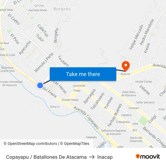 Copayapu / Batallones De Atacama to Inacap map