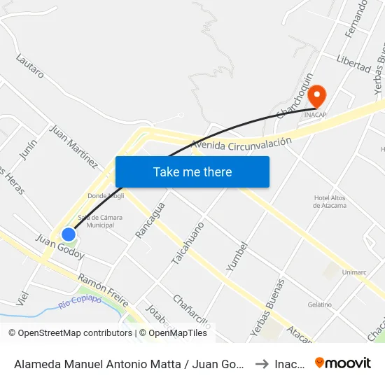 Alameda Manuel Antonio Matta / Juan Godoy to Inacap map