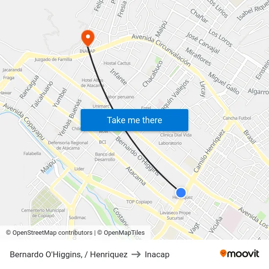 Bernardo O'Higgins, / Henriquez to Inacap map