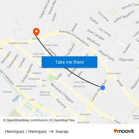 Henríquez / Henrquez to Inacap map