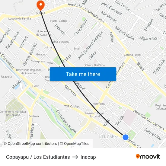 Copayapu / Los Estudiantes to Inacap map