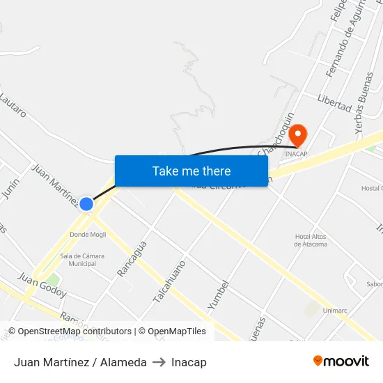 Juan Martínez / Alameda to Inacap map